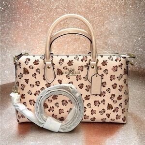 NWT $375 CAB13 Coach Georgia Satchel Bag with Rose Floral Print, Gold Blush